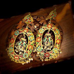 Simar, The Heavy Gold Plated Oval Jadau Danglers